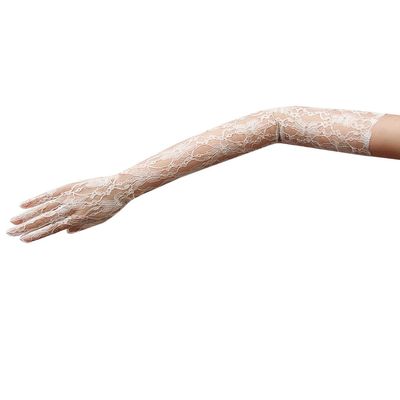ZaZa Bridal Flower Pattern Women's Lace Gloves Opera Length-Ivory