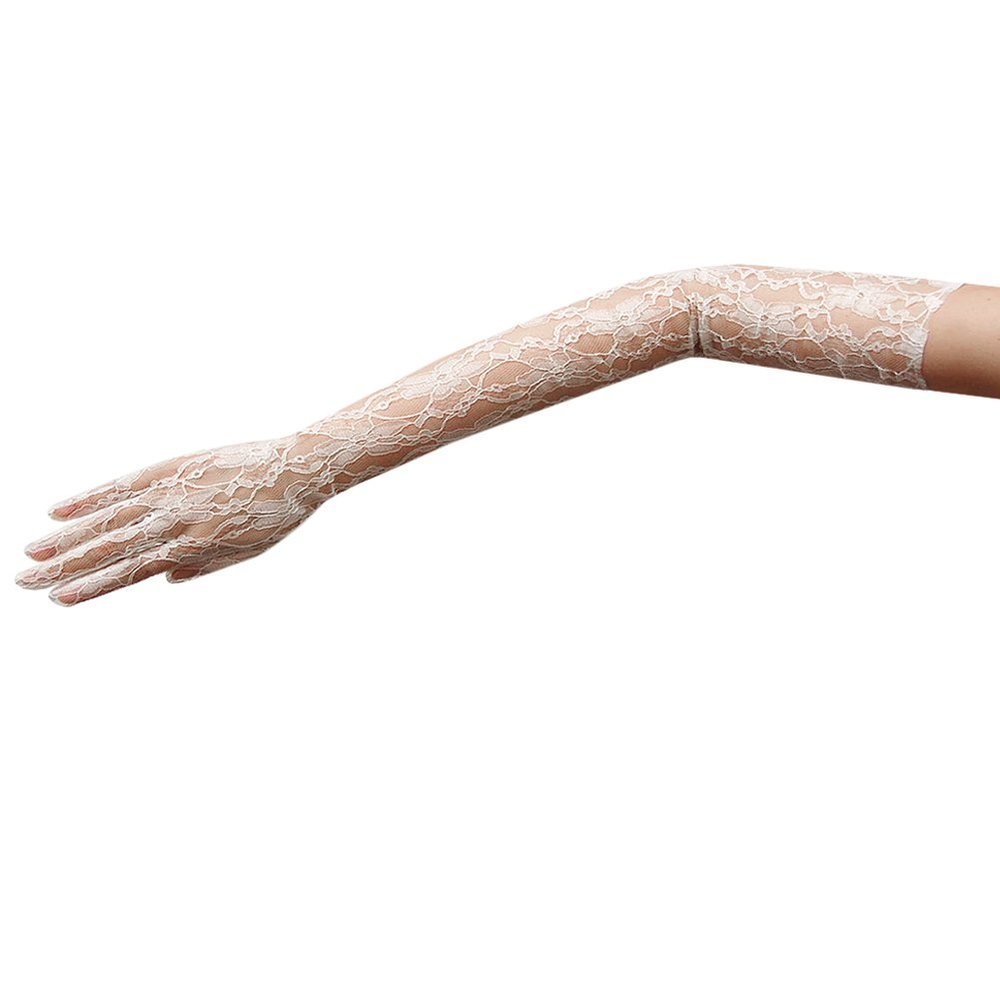 ZaZa Bridal Flower Pattern Women's Lace Gloves Opera Length-Ivory