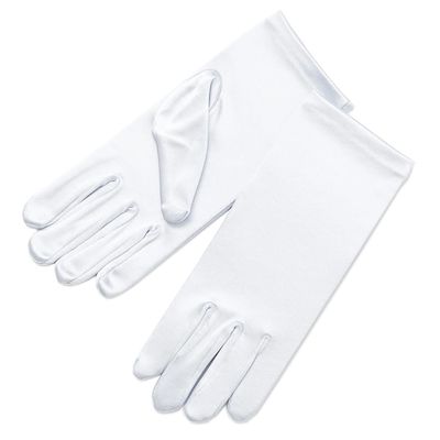 ZaZa Bridal Girl's Fancy Stretch Satin Dress Gloves Wrist Length 2BL-Girl's Size X-Small (0-3 yrs)/White