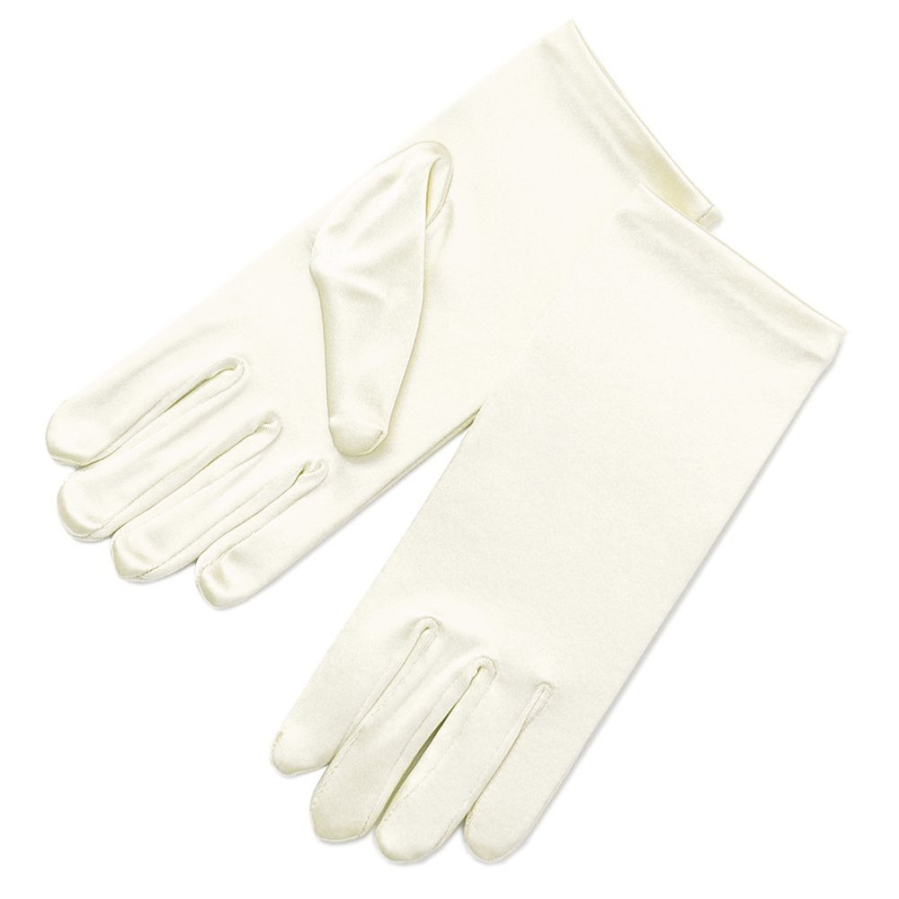 ZaZa Bridal Girl's Fancy Stretch Satin Dress Gloves Wrist Length 2BL-Girl's Size Large (13-16 yrs)/Ivory