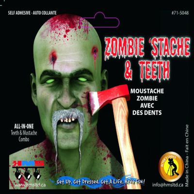Zombie Stache Moustache With Teeth Costume Accessory One Size