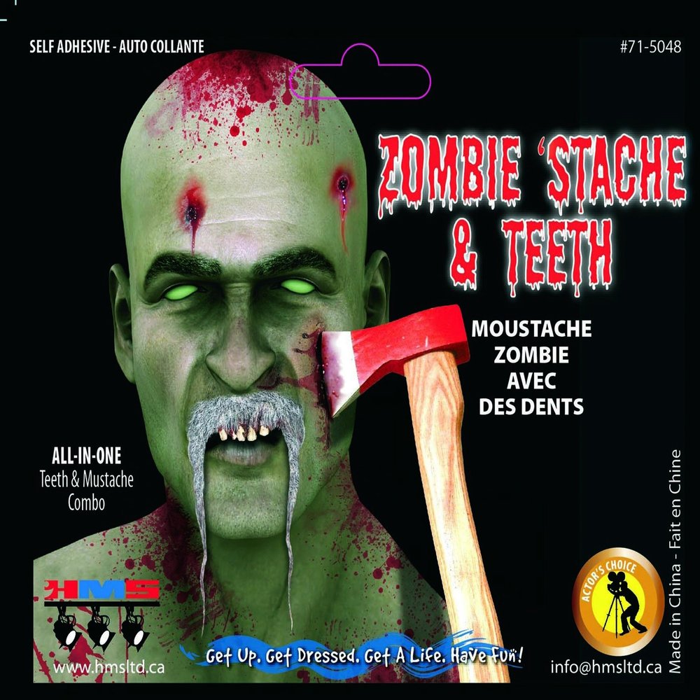 Zombie Stache Moustache With Teeth Costume Accessory One Size