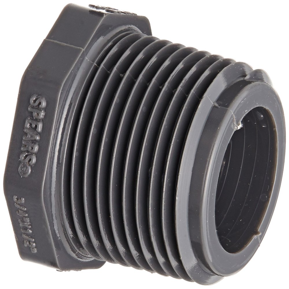 Spears 439-G Series PVC Pipe Fitting, Bushing, Schedule 40, Gray, 3/4" NPT Male x 1/2" NPT Female