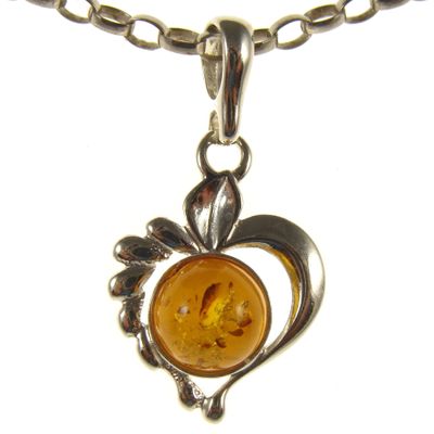 BALTIC AMBER AND STERLING SILVER 925 DESIGNER COGNAC HEART PENDANT JEWELLERY JEWELRY (NO CHAIN)