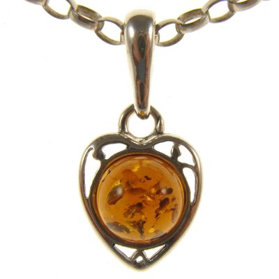 BALTIC AMBER AND STERLING SILVER 925 DESIGNER COGNAC HEART PENDANT JEWELLERY JEWELRY (NO CHAIN)