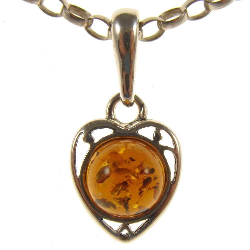 BALTIC AMBER AND STERLING SILVER 925 DESIGNER COGNAC HEART PENDANT JEWELLERY JEWELRY (NO CHAIN)