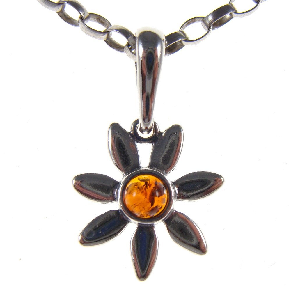 BALTIC AMBER AND STERLING SILVER 925 DESIGNER COGNAC FLOWER PENDANT JEWELLERY JEWELRY (NO CHAIN)