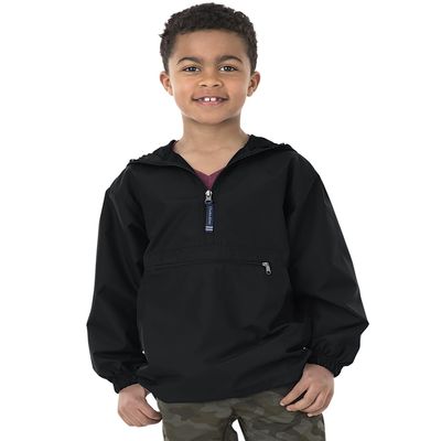 Charles River Apparel Youth Pack-N-Go Pullover, Lightweight Packable Windbreaker, Wind & Water-Resistant Kids Jacket, Black, X-Large
