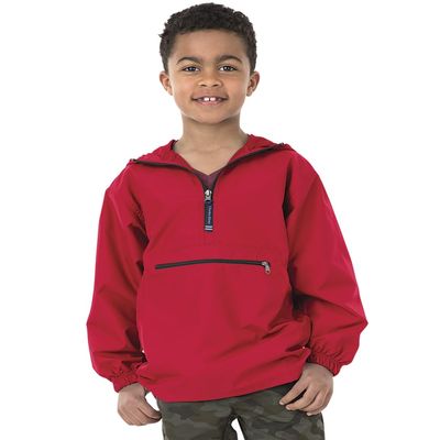 Charles River Apparel Youth Pack-N-Go Pullover, Lightweight Packable Windbreaker, Wind & Water-Resistant Kids Jacket, Red, X-Large