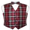 Vesuvio Napoli Men's Plaid Design Dress Vest & BOWTie Black Burgundy White BOW Tie Set Large view 1