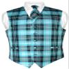 Vesuvio Napoli Men's Plaid Design Dress Vest & NeckTie Black Turquoise White Neck Tie Set 3XL view 1