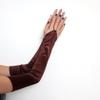 SACASUSA (TM 19 inch Long Fingerless Satin Gloves in Brown view 2