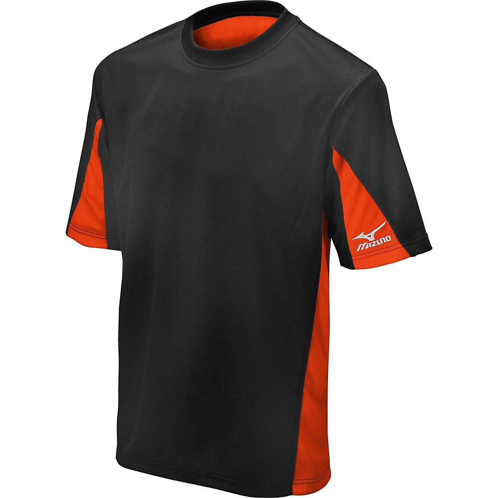 Mizuno Youth Short Sleeve 2 Color Team Top (Black/Orange, Medium)