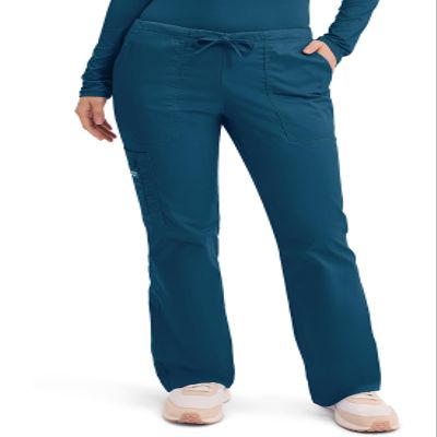 Scrubs for Women Workwear Core Stretch, Drawstring Cargo Scrub Pants 4044T, L Tall, Caribbean Blue