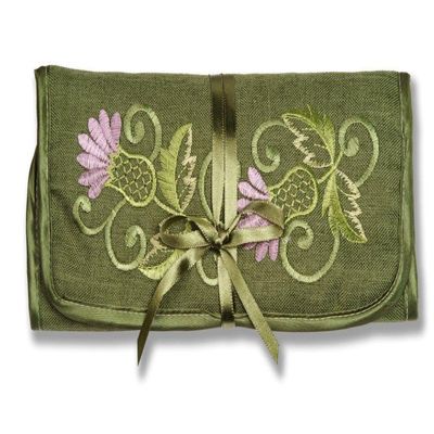 Justina Claire Jewelry Roll in a Green Balmoral Thistle Design