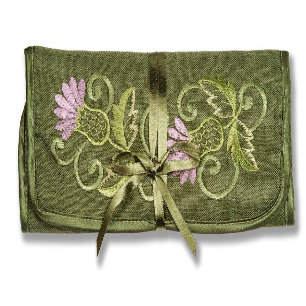 Justina Claire Jewelry Roll in a Green Balmoral Thistle Design