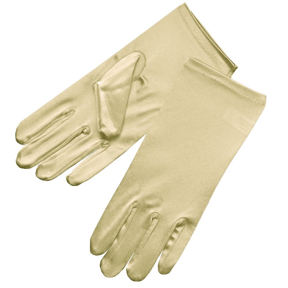 ZaZa Bridal Shiny Stretch Satin Dress Gloves Wrist Length 2BL Over 12 years, Light Gold