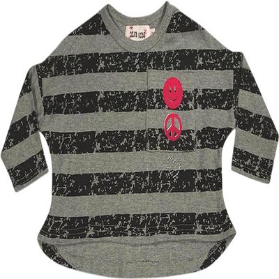 CELEB KIDS - Little Girls Long Sleeve Crop Striped Top, Grey, Black 29581-4T