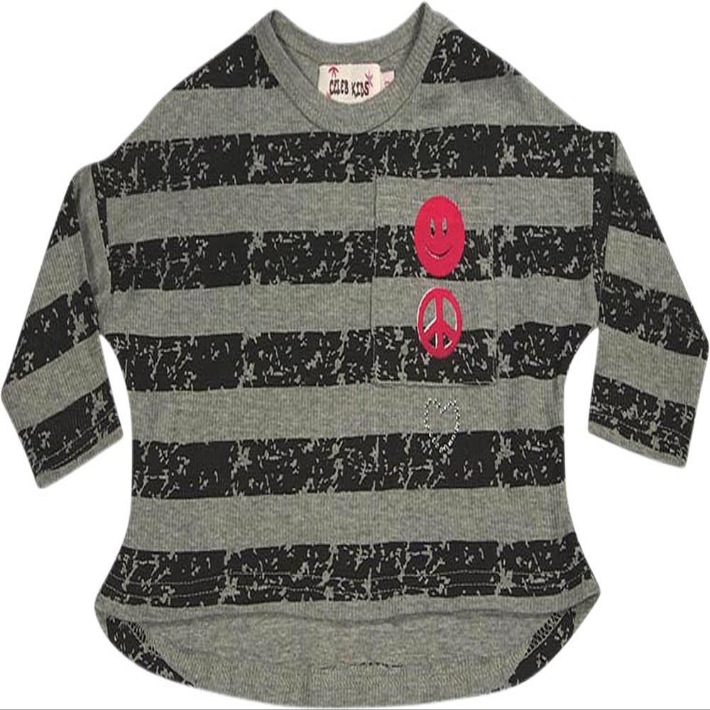CELEB KIDS - Little Girls Long Sleeve Crop Striped Top, Grey, Black 29581-4T