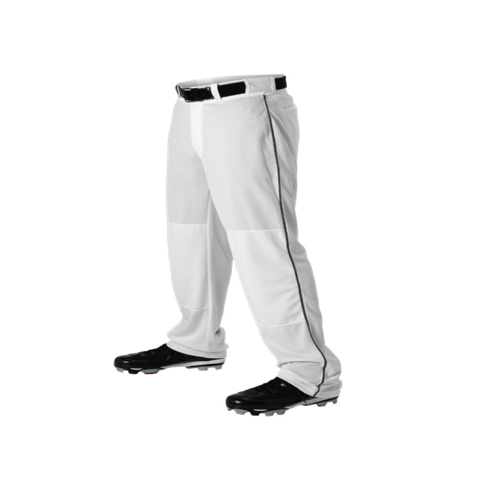 Alleson Athletic Boys Youth Baseball Pants with Braid, White/Dark Green, X-Large