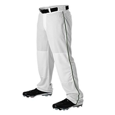 Alleson Adult Relaxed Fit Open Bottom Baseball Pants W/Braid - White/Dark Green - 2X-Large