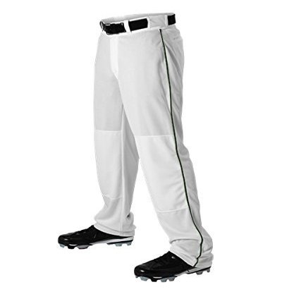 Alleson Adult Relaxed Fit Open Bottom Baseball Pants W/Braid - White/Dark Green - 2X-Large