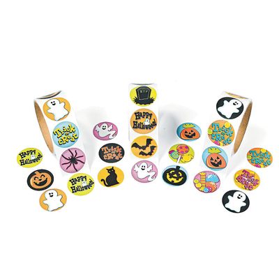 1 1/2" Halloween Stickers for Kids, 3 Rolls, 100 Paper Stickers Each Perfect for Parties