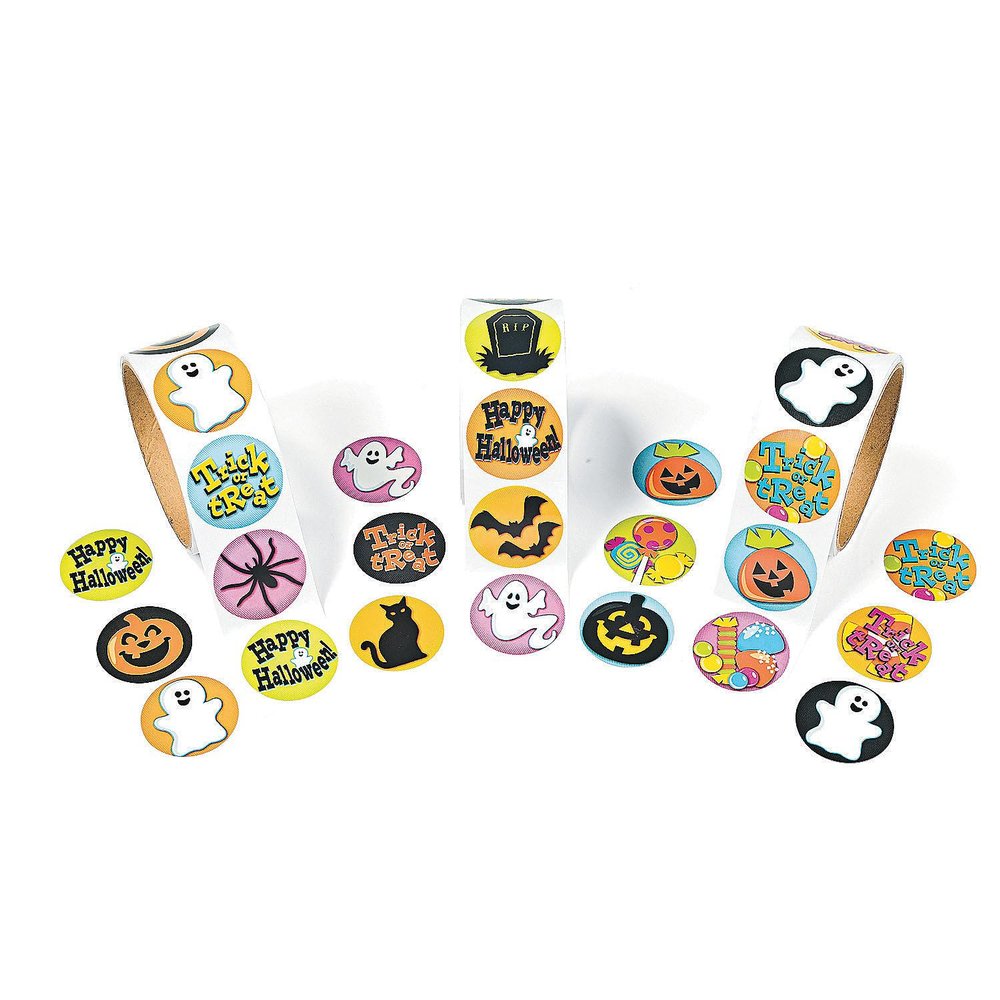 1 1/2" Halloween Stickers for Kids, 3 Rolls, 100 Paper Stickers Each Perfect for Parties