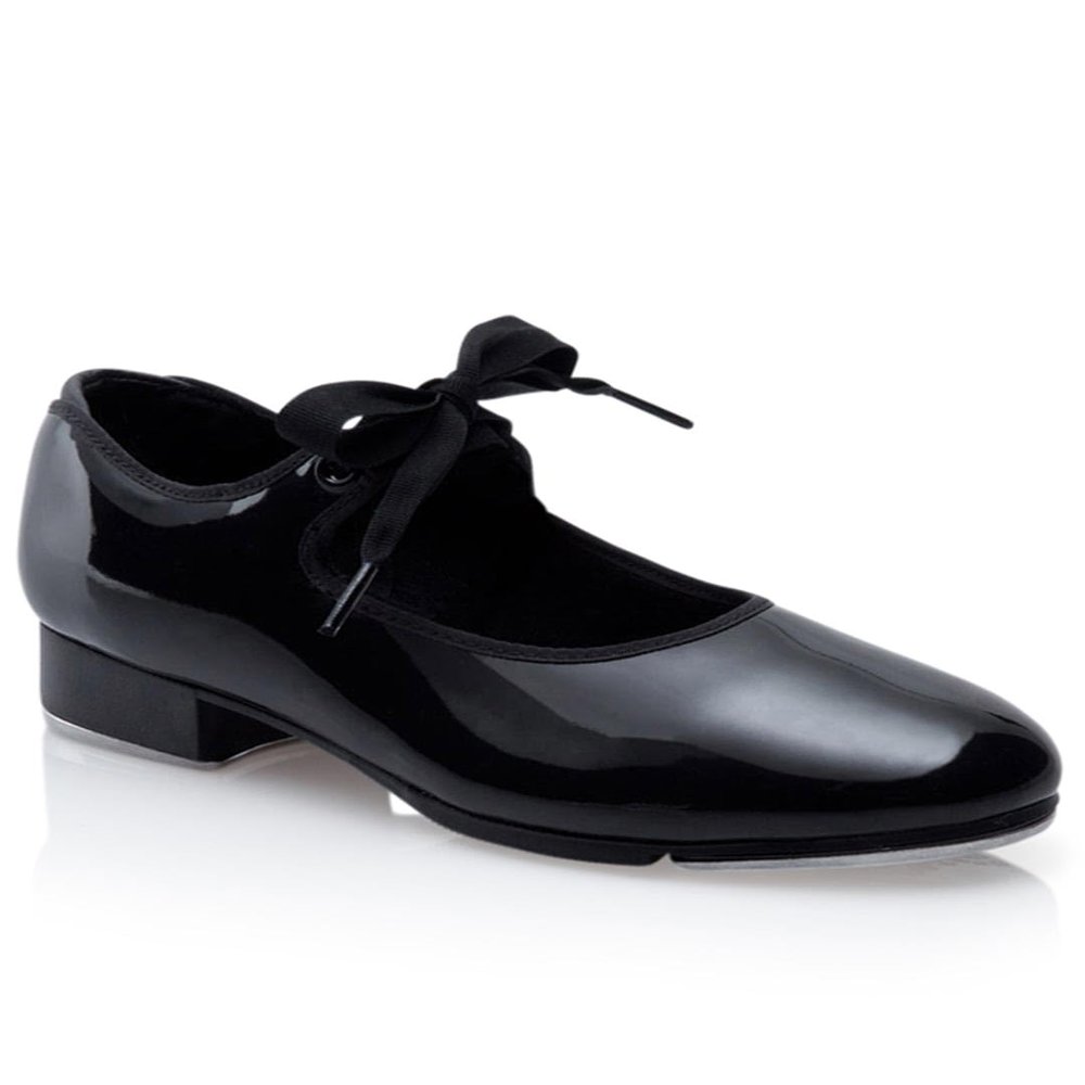 Capezio Girl's Jr. Tyette Tap Shoe Dance, Black Patenlite, 1.5 Wide US Little Kid