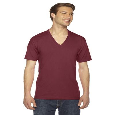 American Apparel Unisex Fine Jersey Short Sleeve V-Neck, Cranberry, Large