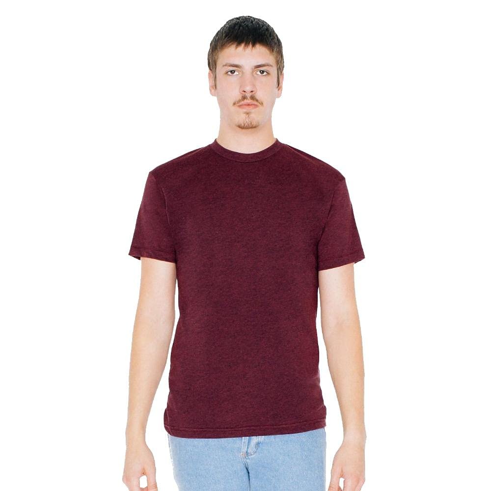 American Apparel Poly-Cotton Short Sleeve Crew Neck, Heather Cranberry, Small