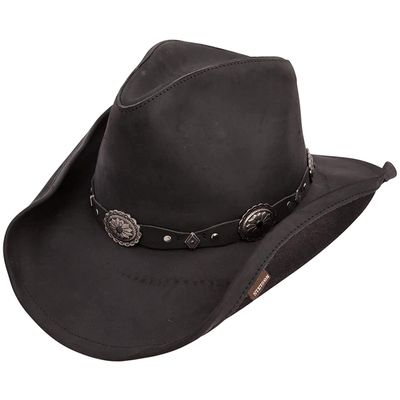 Stetson Roxbury Shapeable Leather Cowboy Western Hat, Black Distressed, Medium