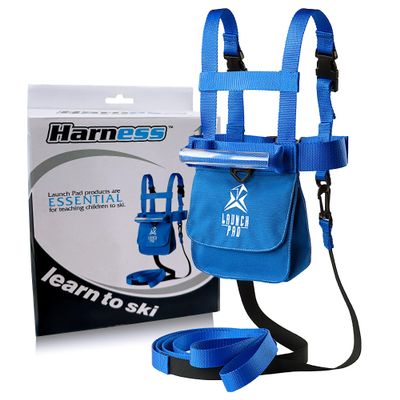 Launch Pad Toddler Ski Harness with Leash - Ski Harness for Kids w/ 7' Elasticized Leash, Easy Lift Handle & Built-in Backpack | Teaches Speed Control & Snowboard Training for Kids | Blue