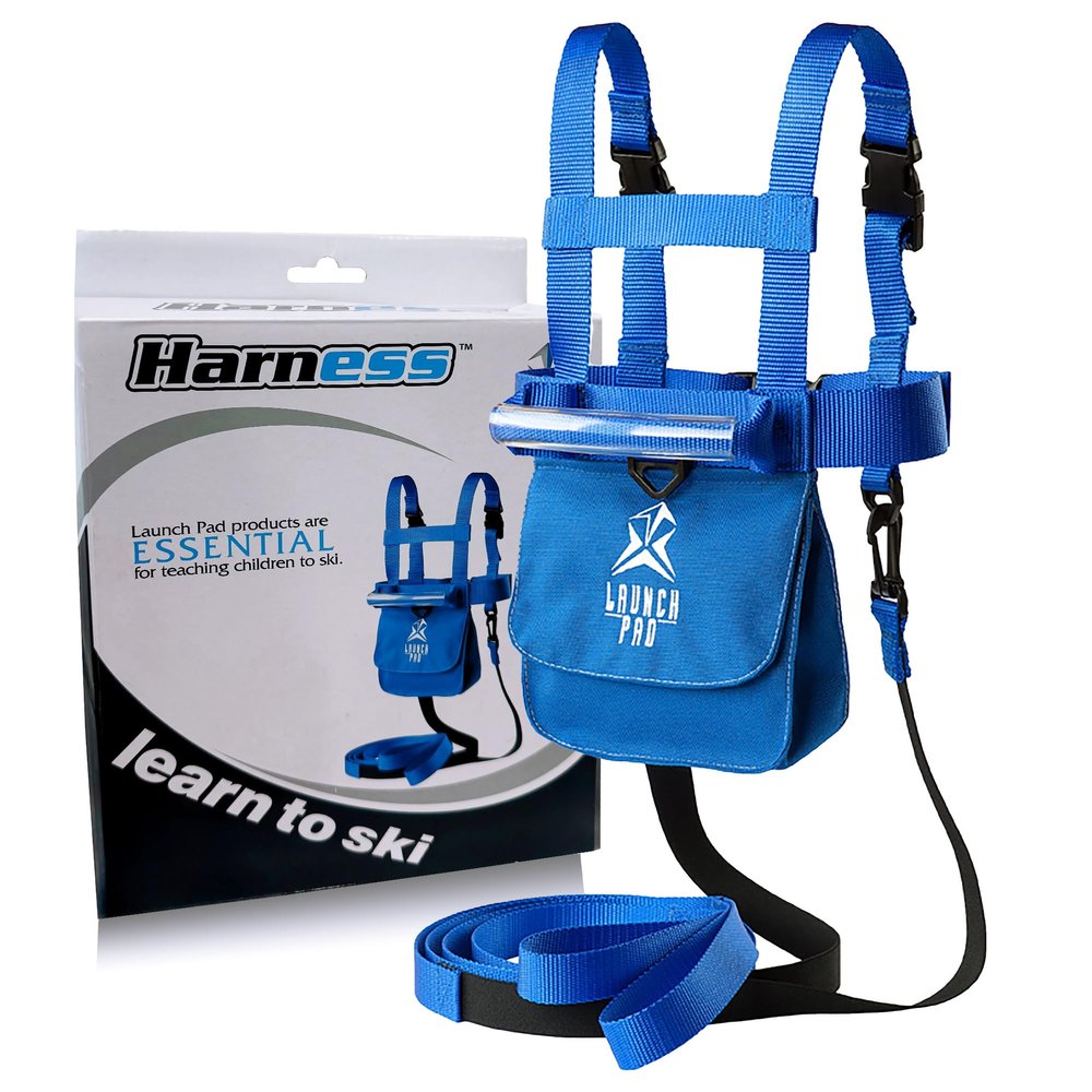 Launch Pad Toddler Ski Harness with Leash - Ski Harness for Kids w/ 7' Elasticized Leash, Easy Lift Handle & Built-in Backpack | Teaches Speed Control & Snowboard Training for Kids | Blue