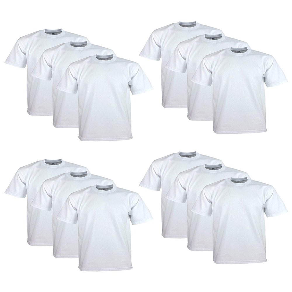 Pro Club Men's 12-Pack Heavyweight Cotton Short Sleeve Crew Neck T-Shirt, White, Medium