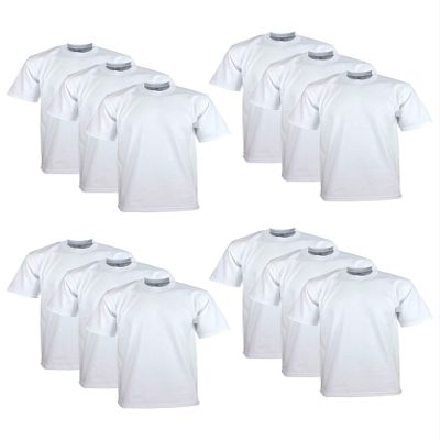 Pro Club Men's 12-Pack Heavyweight Cotton Short Sleeve Crew Neck T-Shirt, White, Large