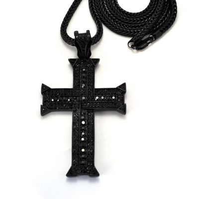 NYFASHION101 Iced Out Slim Cross Pendant with 4mm 36" Franco Chain Necklace, Jet Black