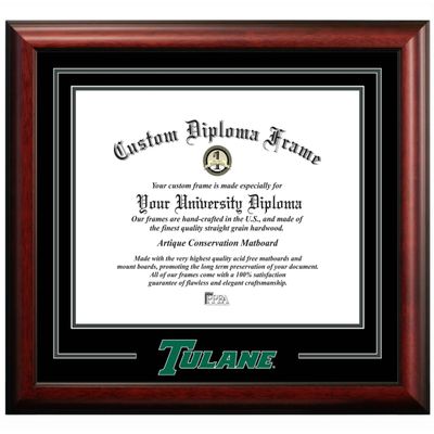 Campus Images Tulane University Diploma Frame 14 x 17 Satin Mahogany with Printed Tulane Green Wave Logo Black & Forest Green Mats Official Graduation Certificate Display