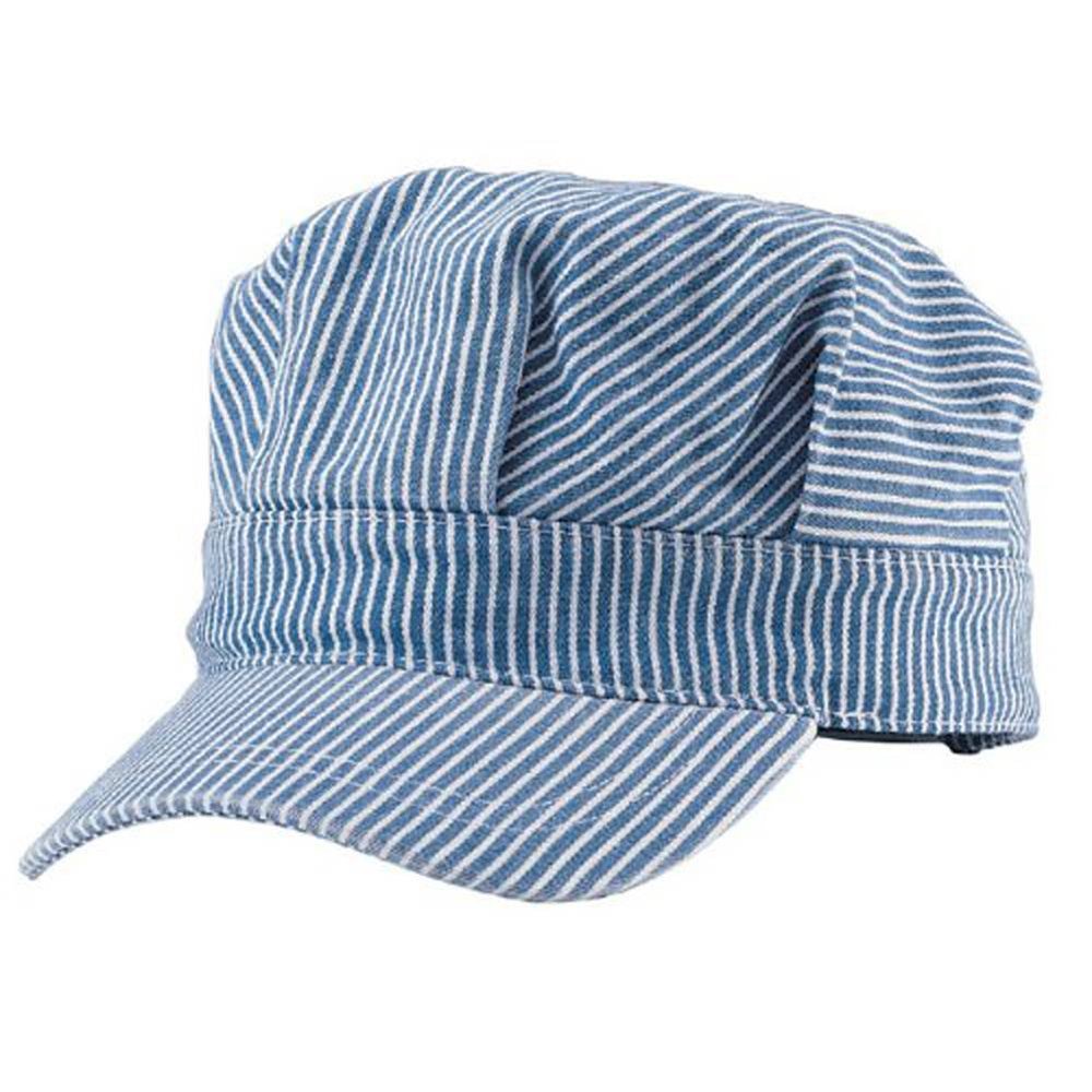 Striped Light Blue Vintage Engineer Train Cap Adult