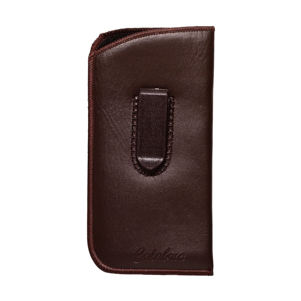 Calabria Slip-In Eyeglasses Case [Brown/Pack of 1] Faux Leather Sunglasses Pouch for Travel, Commute | Soft Glasses Holder | Clip-On for Easy Slide, Belt, Pocket Attachment | Eyeglasses Cases