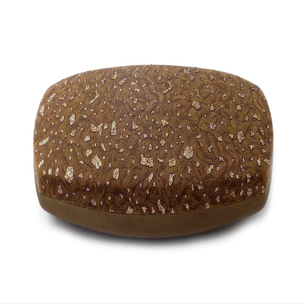 Designer Hard Eyeglass Case in Tan w/Glitter Fabric Top Solid Color Bottom