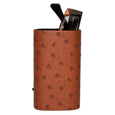 Calabria Desktop Eye Glasses Holder Soft Lining Weighted Base Brown Mens Womens Eyeglasses Stand Case Nightstands PU Leather
