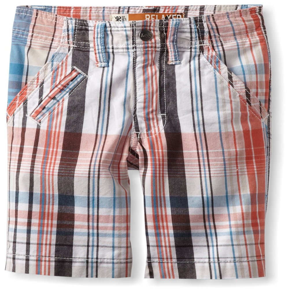 Lee Little Boys' Dungarees Bermuda Flat Front Short, Mango Loom Plaid, 4 Regular