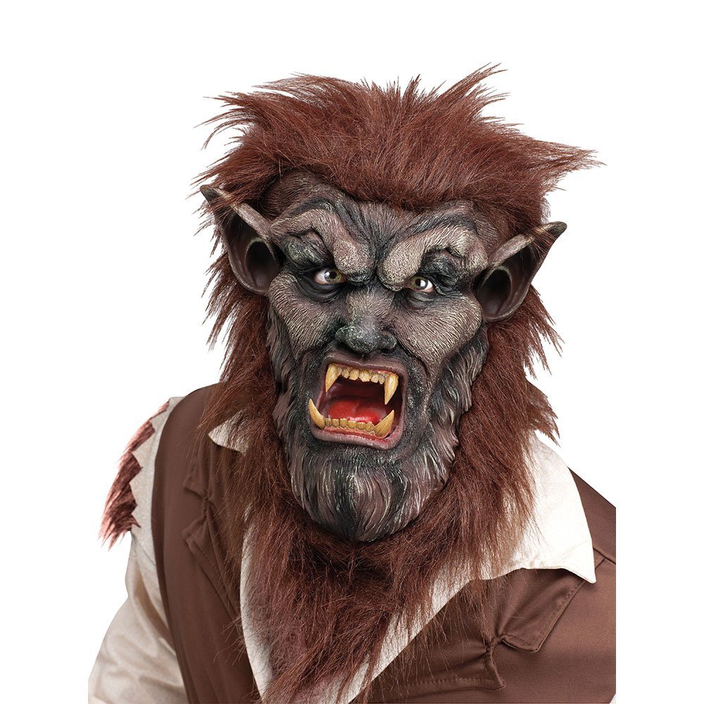 Fun World Men's Brown Werewolf Latex Mask Adult Costume, Brown, Adult Size