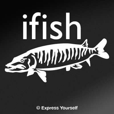 Express Yourself ifish Muskie (White - Large) Decal Sticker - Freshwater Fish Collection