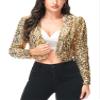 Anna-Kaci Womens Shiny Sequin Long Sleeve Glitter Cropped Blazer Bolero Shrug, Gold, Small view 1