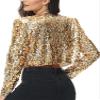 Anna-Kaci Womens Shiny Sequin Long Sleeve Glitter Cropped Blazer Bolero Shrug, Gold, Small view 3