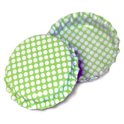 50 Lime Green w/White Polka Dots Bottle Caps Colors Craft Linerless