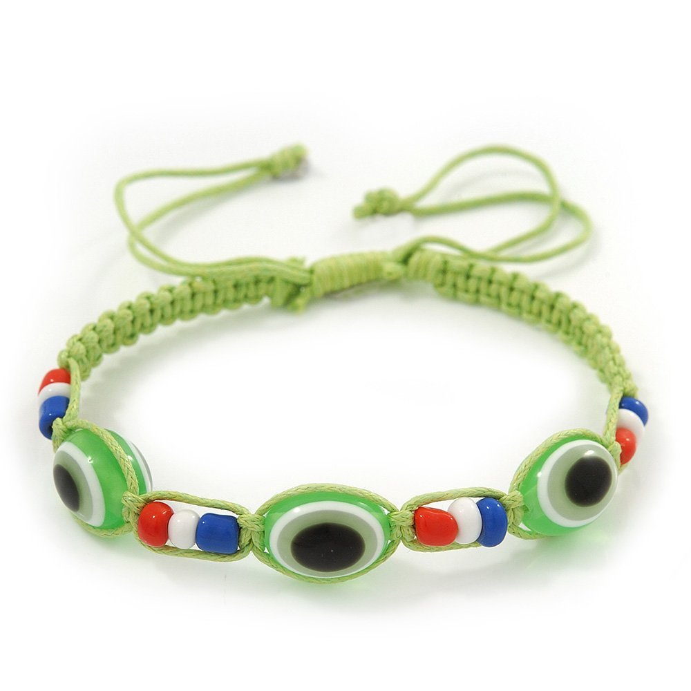 Avalaya Evil Eye Acrylic Bead Protection Friendship Cord Bracelet In Lime Green - Adjustable