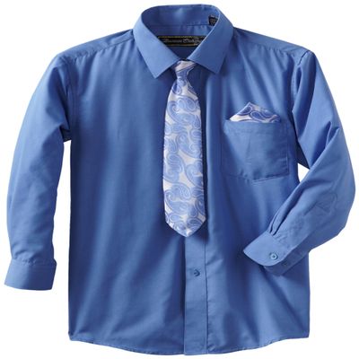 American Exchange Little Boys' Little Dress Shirt With Tie And Pocket Square, Royal Blue, 1